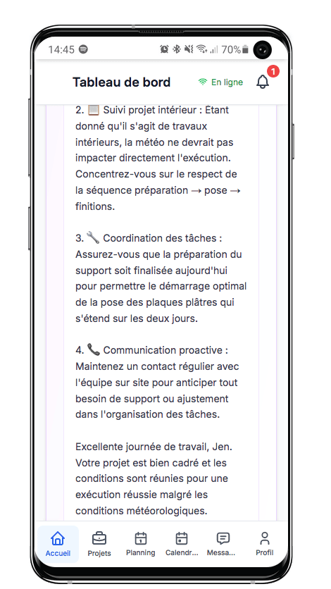 Deuxieme apercu d’un briefing chantier quotidien genere par IA