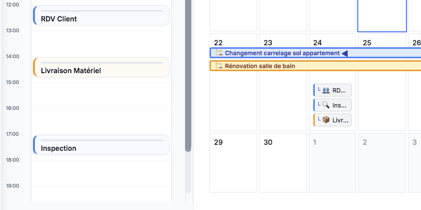 Capture calendrier des chantiers et interventions